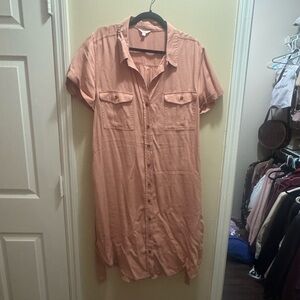 Coral Button-Up Midi Dress